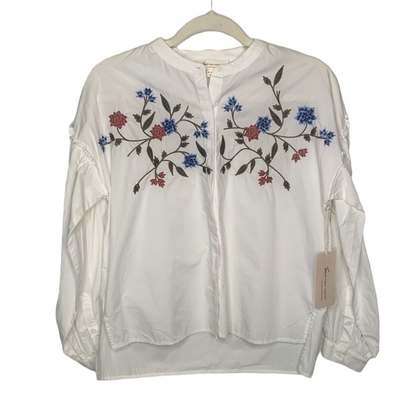 NWT BOHO Two by Vince Camuto Embroidered Poplin Blouse XS Cottagecore style - Picture 2 of 8